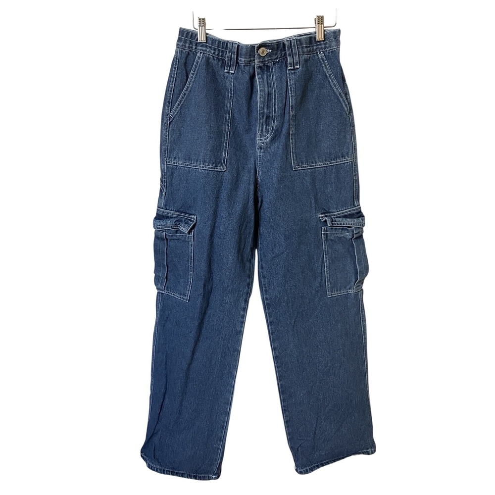 Ardene 90s High Rise Cargo Jeans Womens 09 Blue Wide Leg Carpenter Denim Pants
